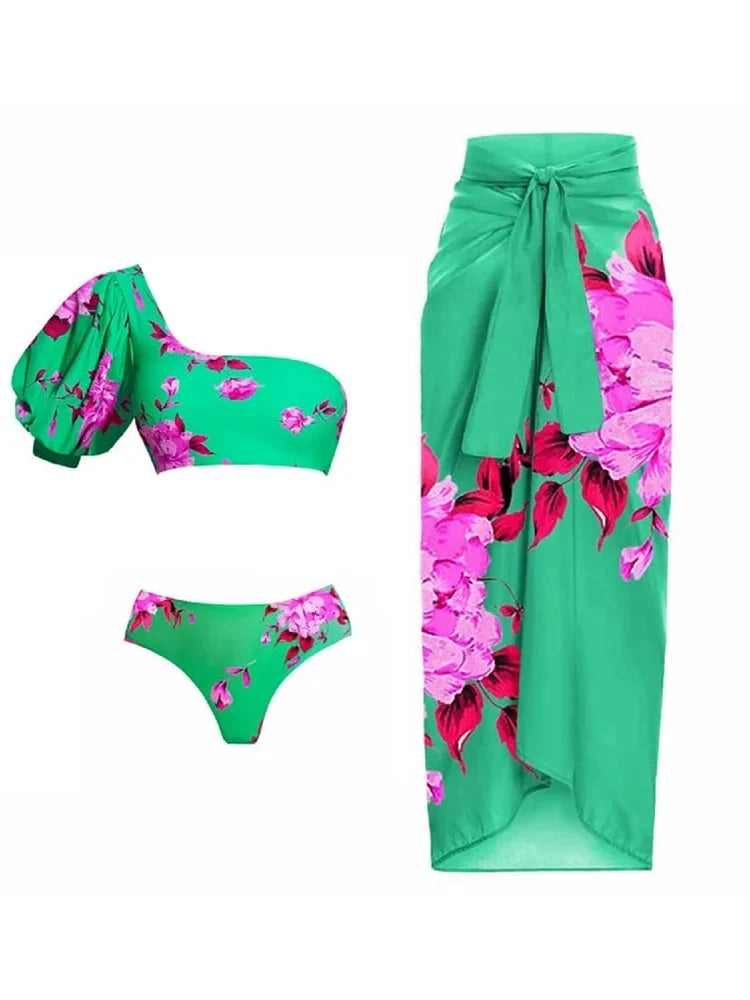 One-Shoulder Printed Bikini Set