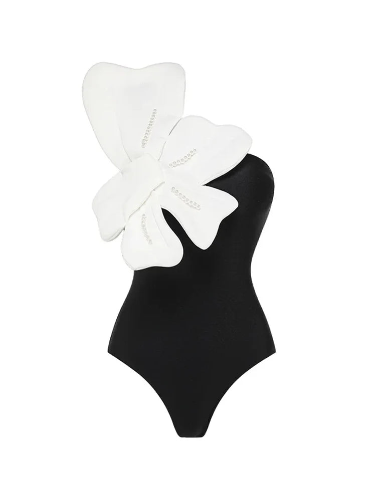 Pearl Flower Embellished Swimsuit Set