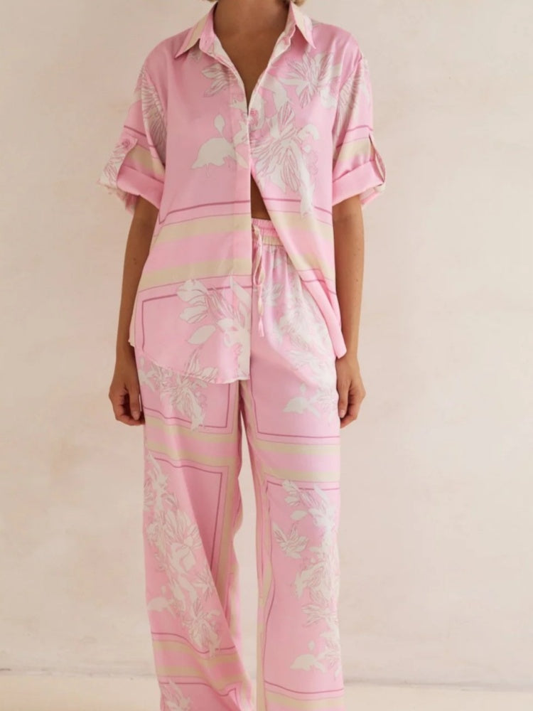 Casual Printed Cardigan Home Set