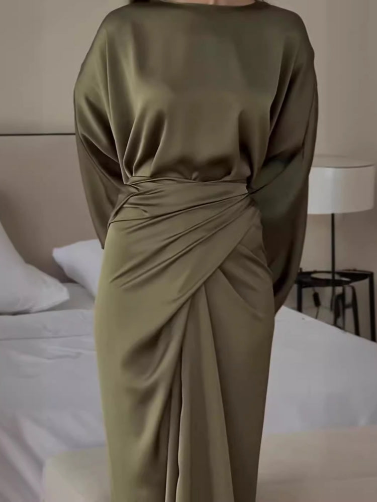 Satin Batwing Sleeve Maxi Dress