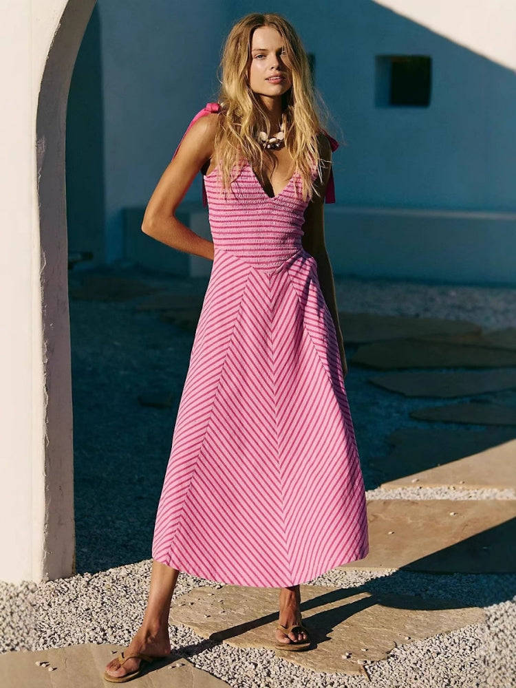 Resort Backless Tie V-neck Dress