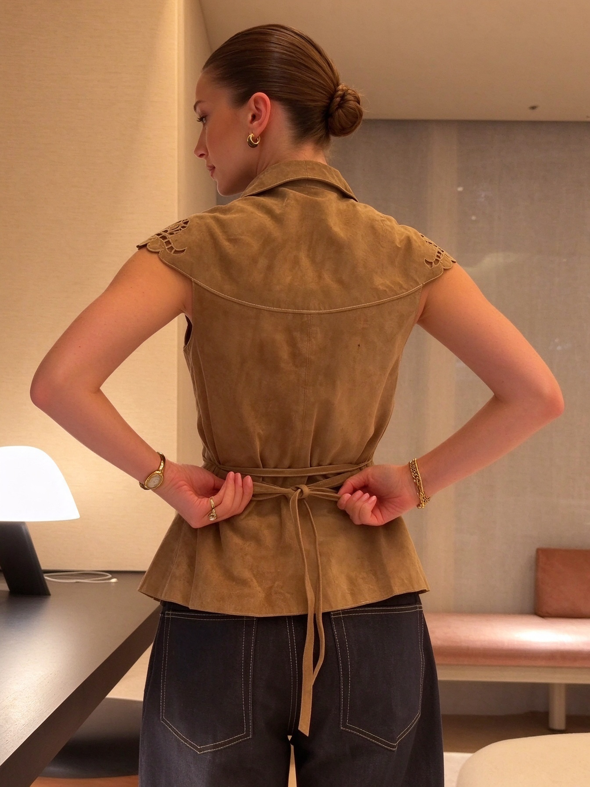 Vintage Cape Collar Suede Top