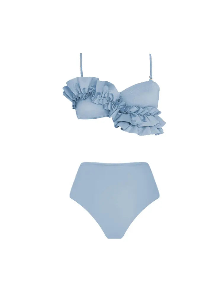French Ruffle Solid Color Bikini Set