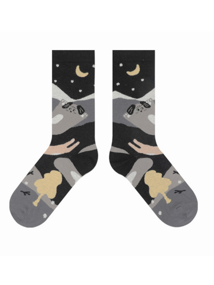 Cute Cartoon Kitty Pattern Cotton Socks