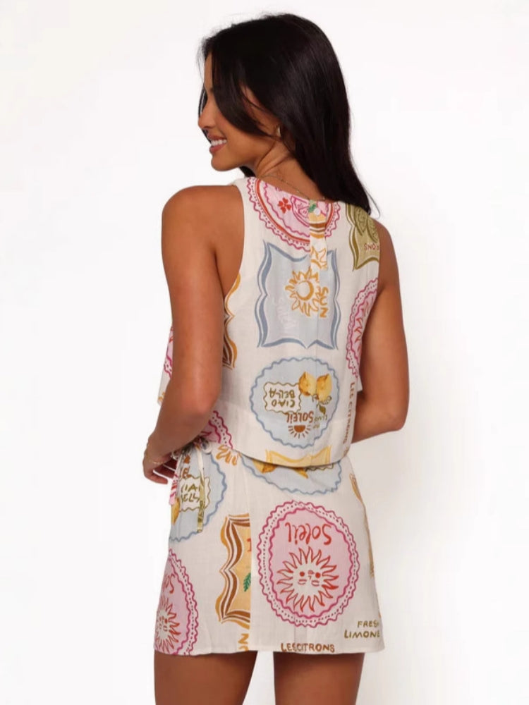 Retro Linen Vest & Shorts  Set