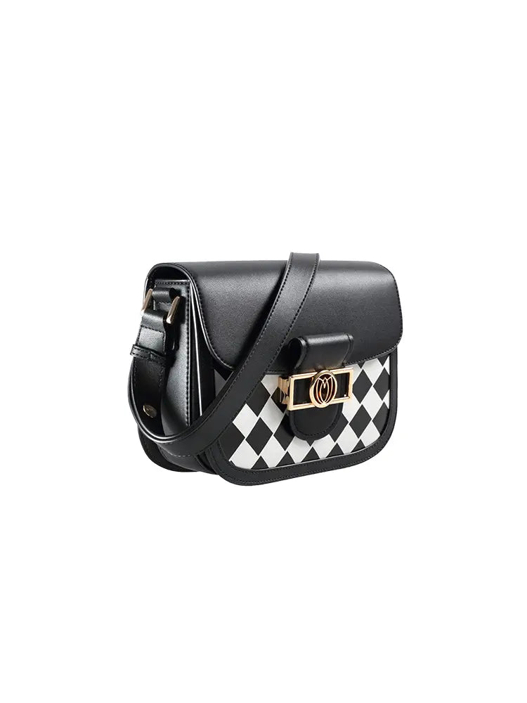 Checkerboard Saddle Crossbody Shoulder Bag