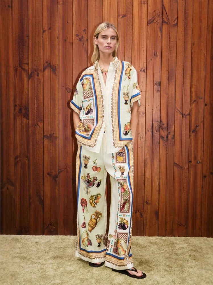 Linen Vacation Drawstring Long Pants Set