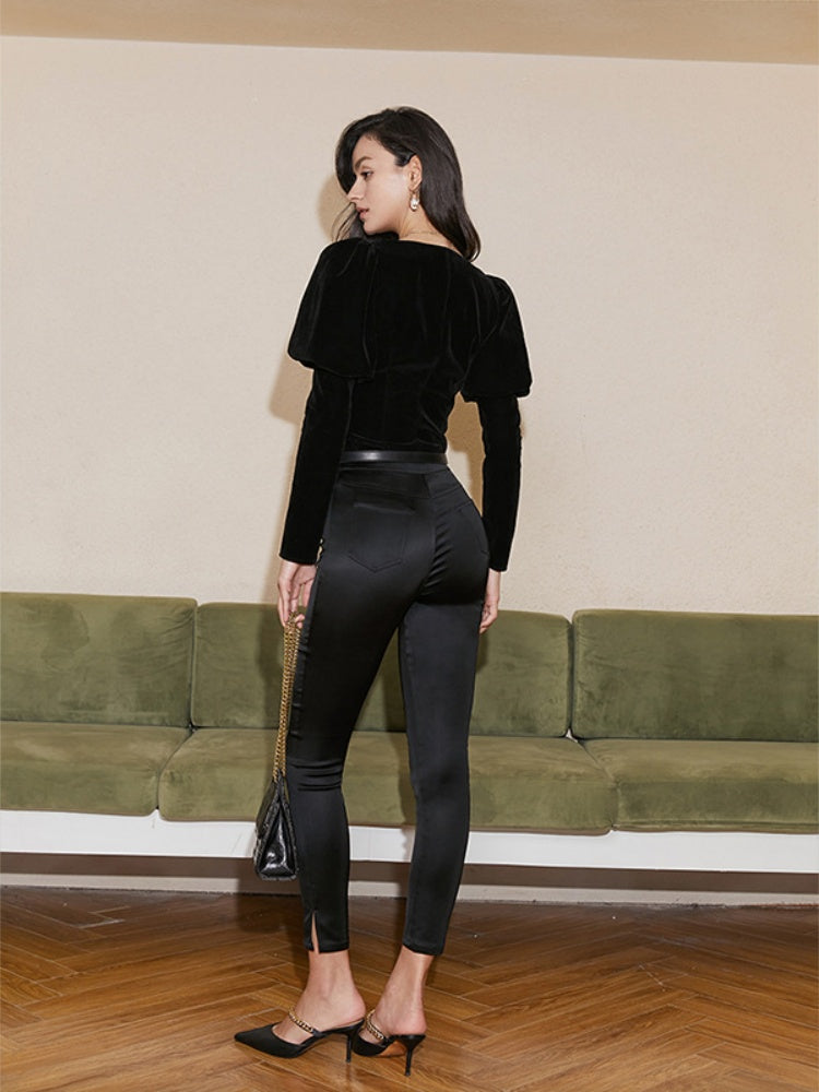 Velvet Lantern Sleeve Top