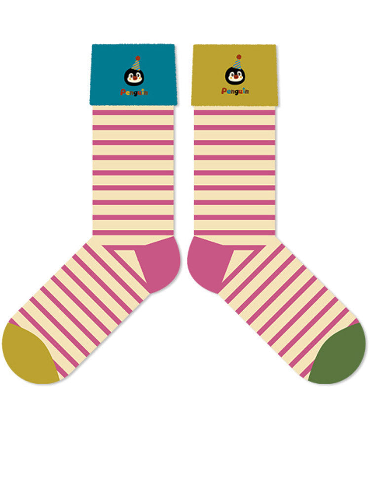 Cartoon Penguin Striped Socks