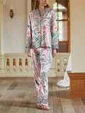 Dressing Pink Snow Leopard Silk Pajama Set