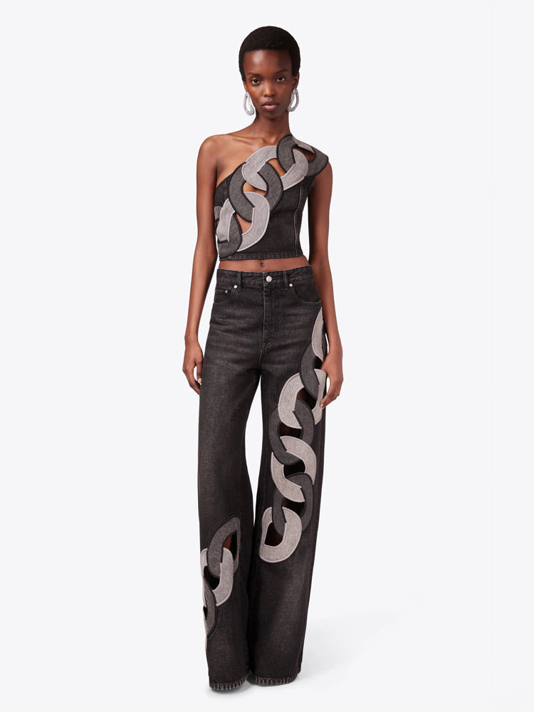Lock Ring Type Irregular Jeans Set