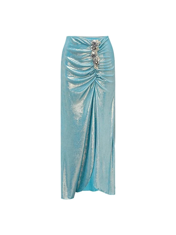 3D Butterfly Blue Glossy Swimsuit Set