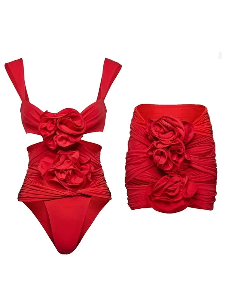 Floral Appliqué Swimsuit Set