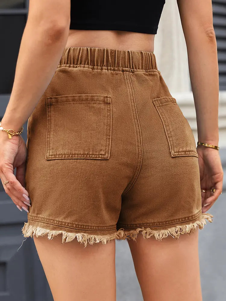 High-Waisted Drawstring Denim Shorts