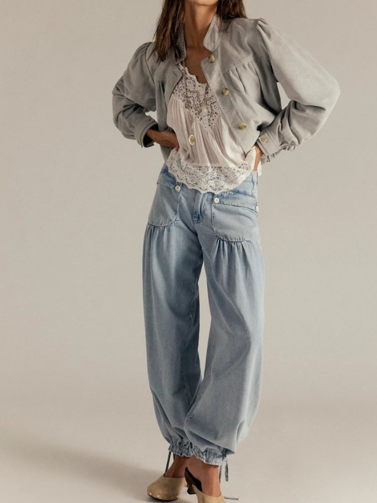 Adjustable Hem Draped Jeans