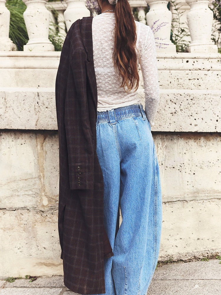Drawstring Low-Rise Straight Jeans