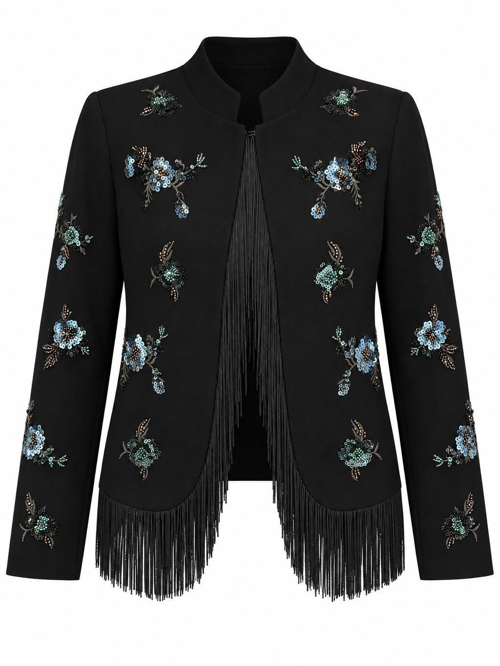 Sequin Floral Embroidery Fringe Jacket