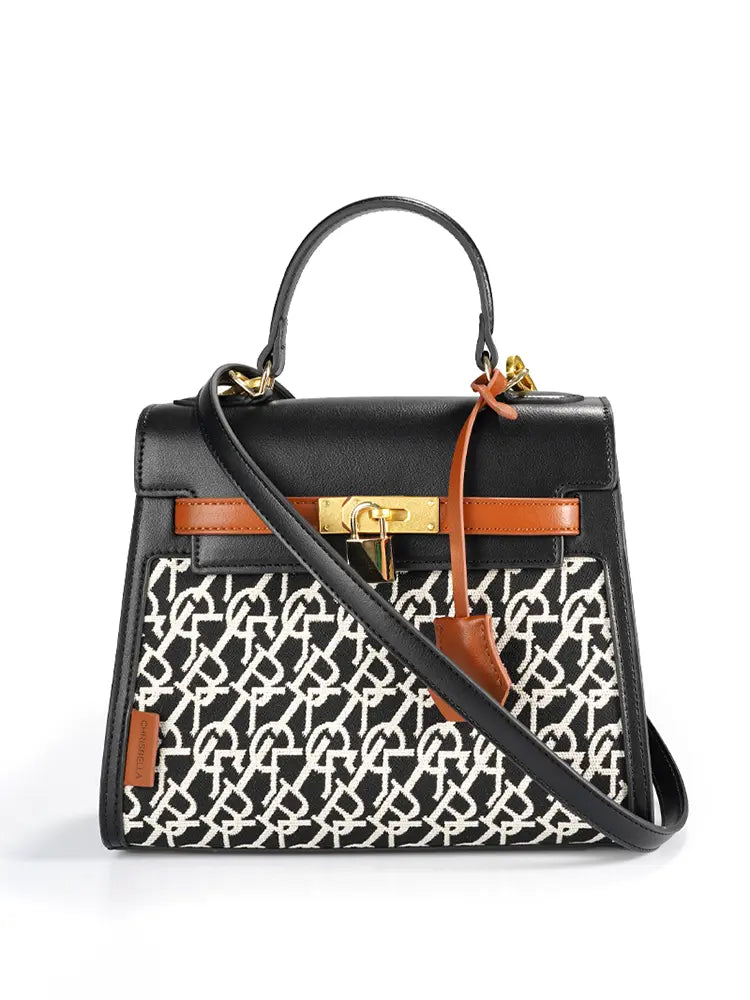 Branded Jacquard Stitch Kelly-Style Shoulder & Top Handle Bag