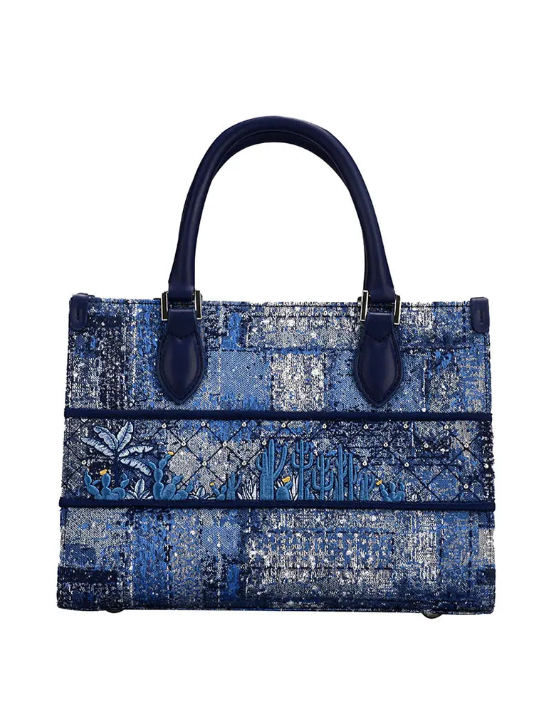 Deep Blue Structured Heavy-Stitch Tote Bag