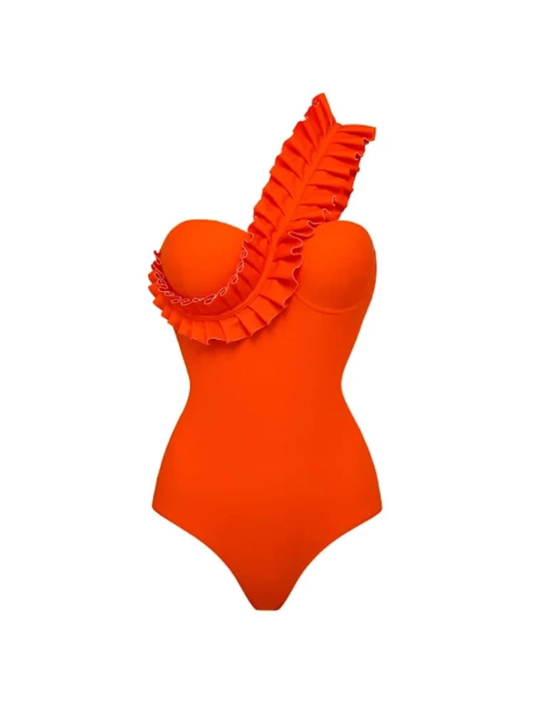Ruffled Ruched One Piece Swimsuit