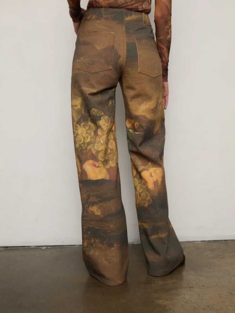 High-Waisted Art Print Jeans