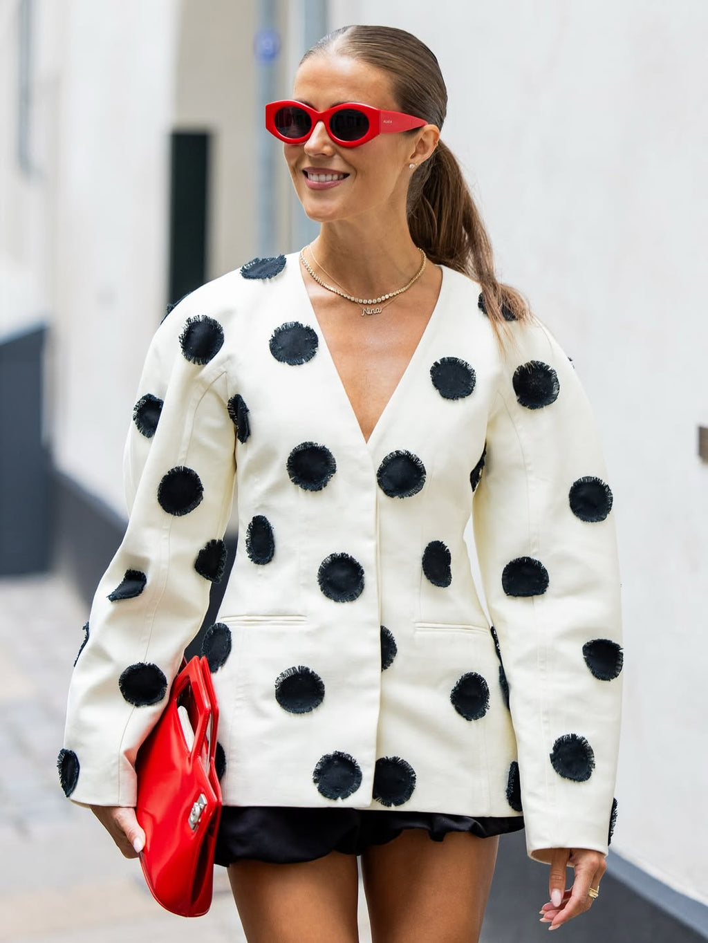 Puff Dot V Neck Blazer