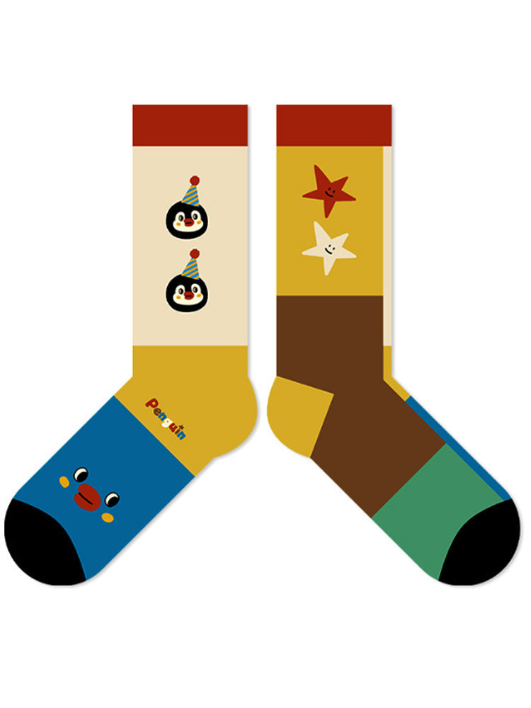 Cartoon Penguin Striped Socks