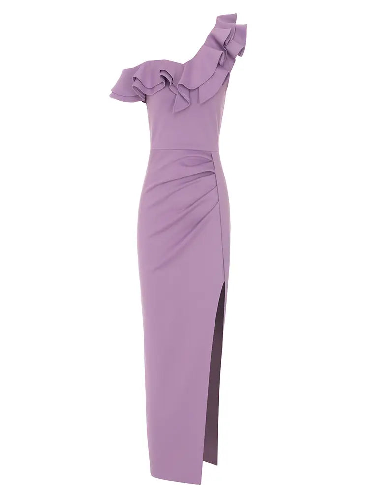 Sexy Shoulder Ruched Slit Dress
