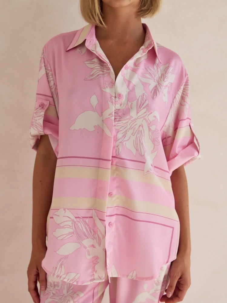 Casual Printed Cardigan Home Set