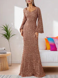 Sparkling Flare Sleeve Evening Gown