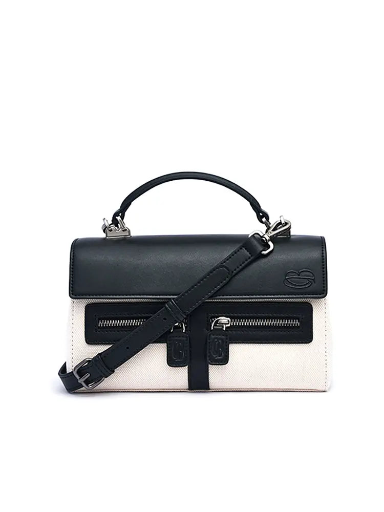 New Pebbled Leather & Canvas Shoulder Crossbody Tote