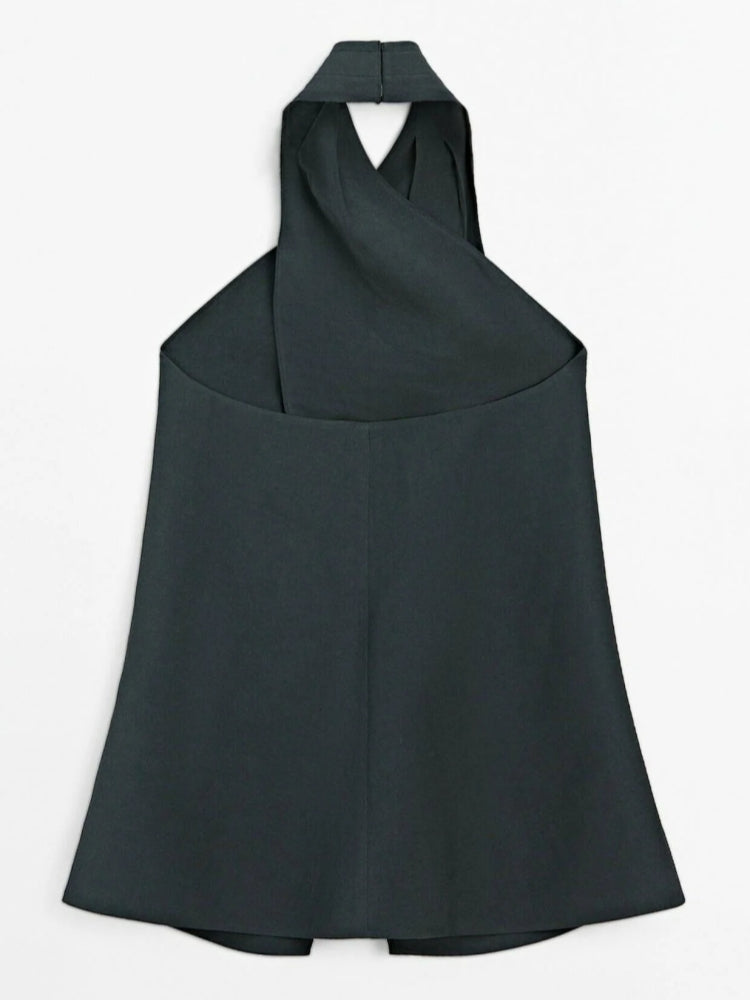 Halter Neck Back Neckline Top - Blue