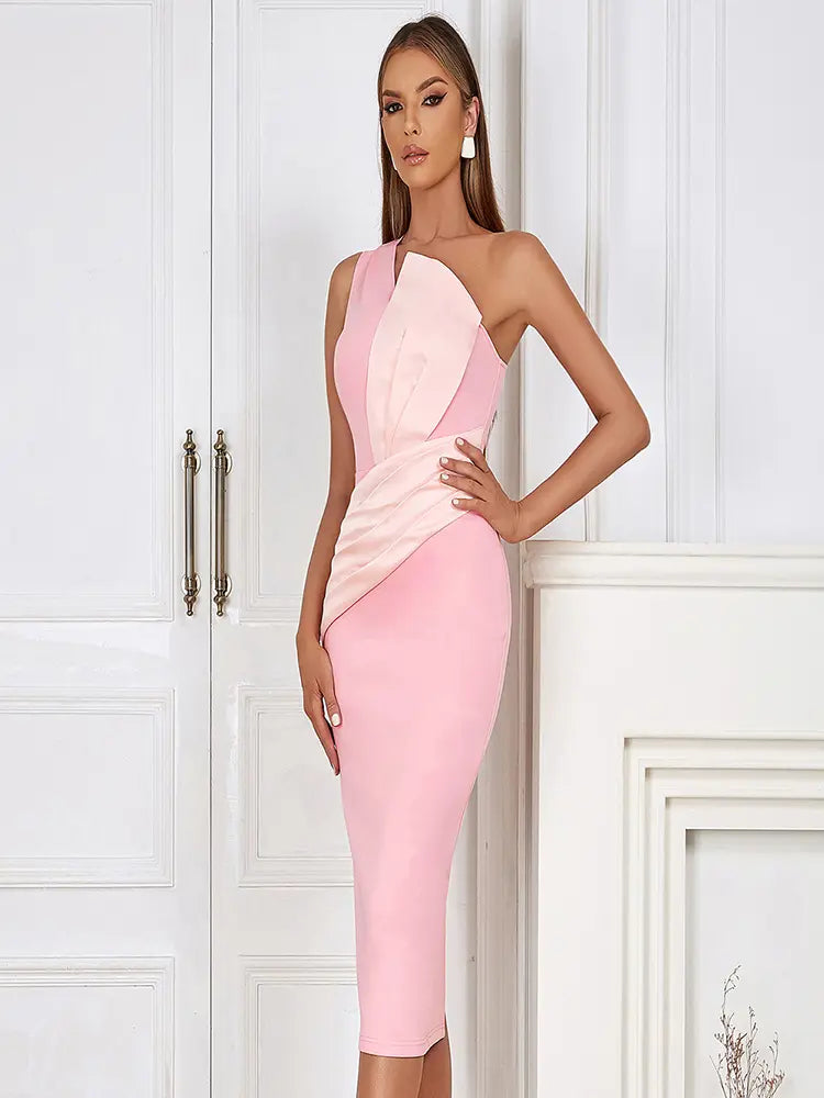 One-Shoulder Pink Asymmetrical Evening Gown