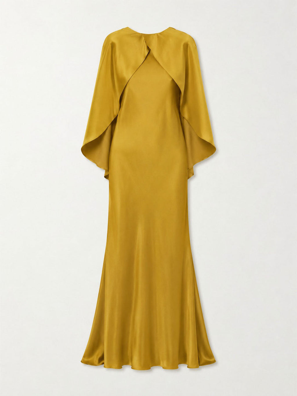 Olive Satin Cape Sleeve Cowl Back Maxi Dress