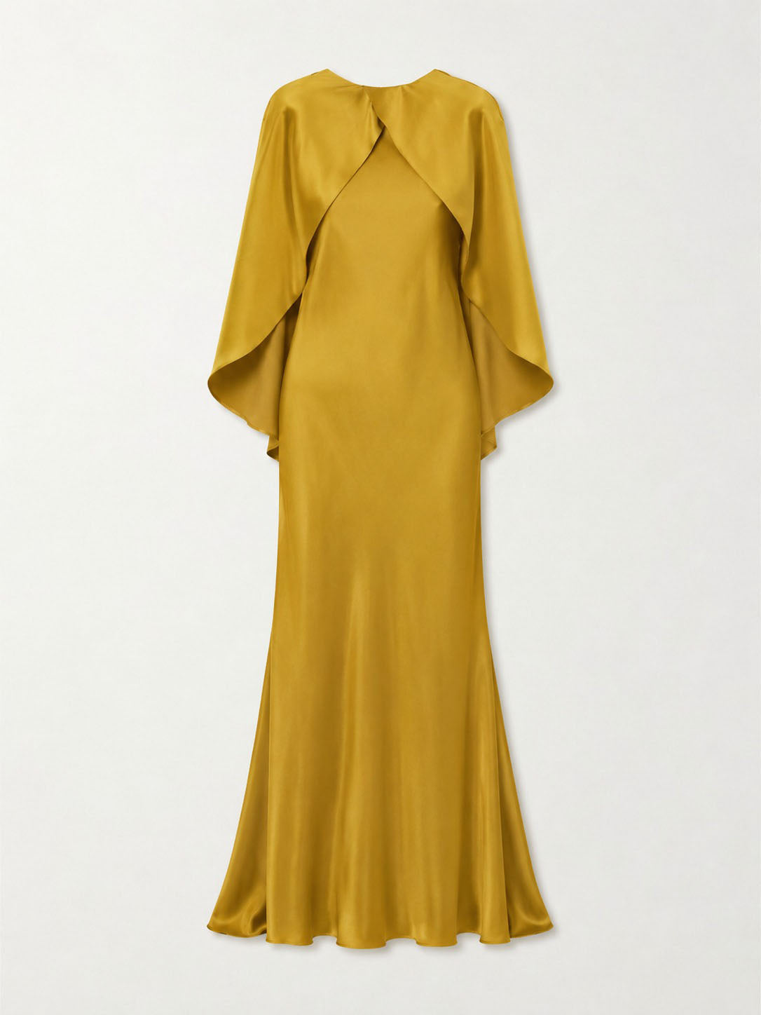 Olive Satin Cape Sleeve Cowl Back Maxi Dress