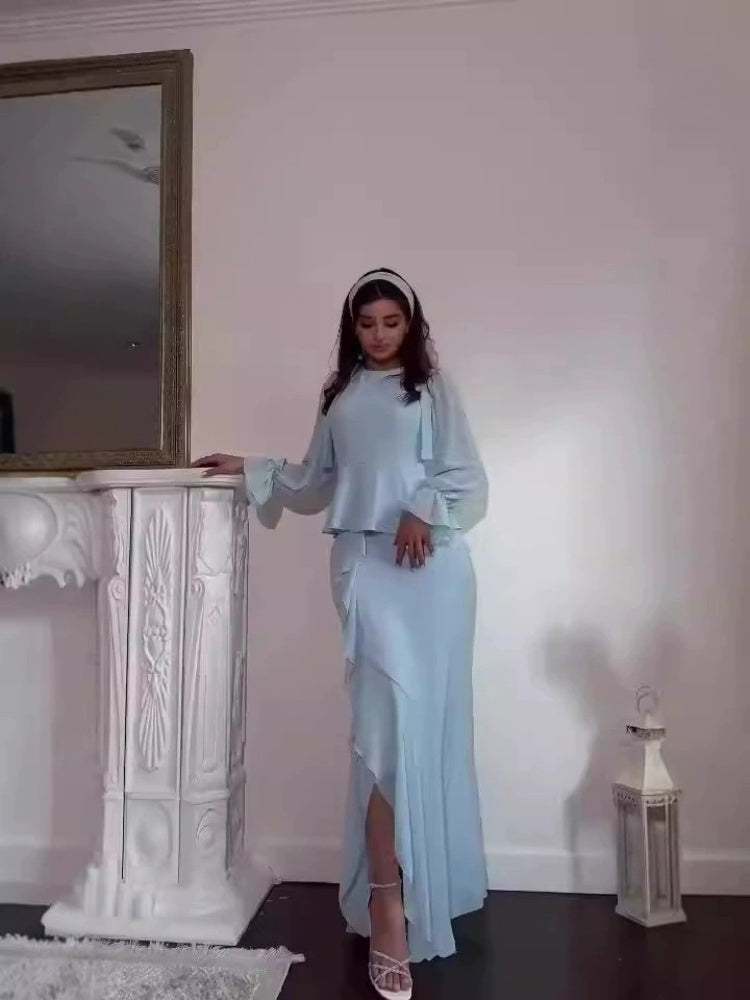 Ruffle Hem Chiffon Skirt Set