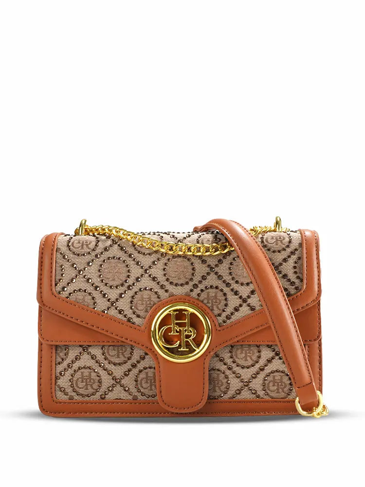 Jacquard Star Rhinestone Chain Crossbody Shoulder Bag