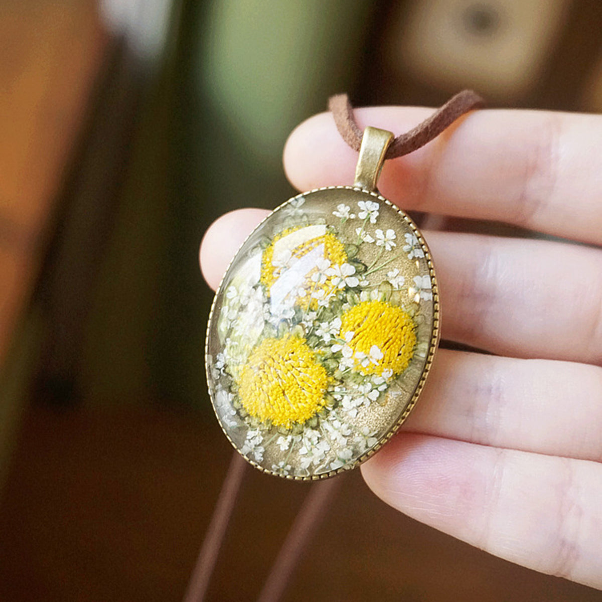 Resin Pressed Flower Necklaces - Van Gogh Sunflower