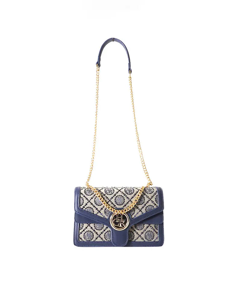 Jacquard Star Rhinestone Chain Crossbody Shoulder Bag
