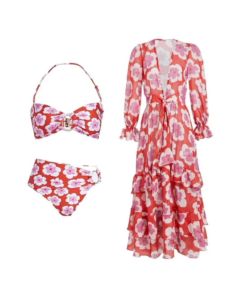 Halter Neck Printed Bikini Set