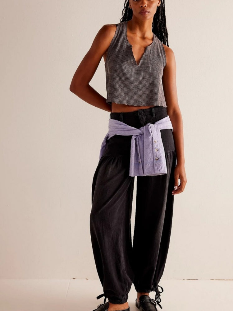 Adjustable Hem Draped Jeans