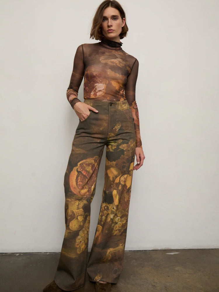 High-Waisted Art Print Jeans