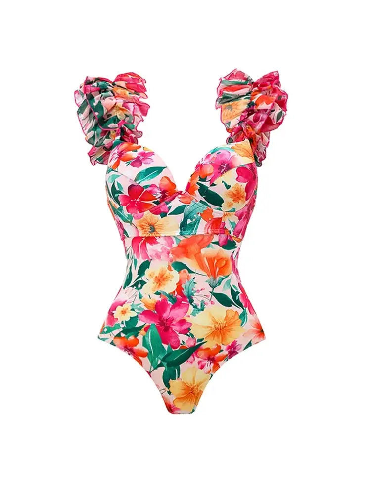 Floral Backless Swimsuit Beach Vacation Set
