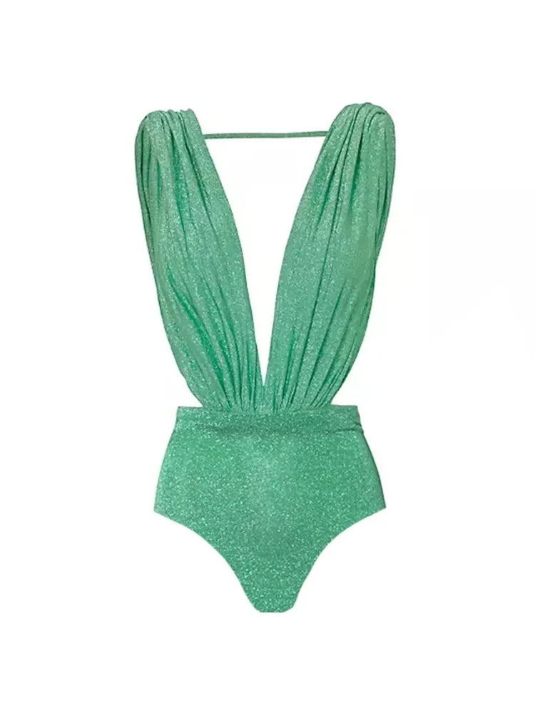 Sparkling Deep V Sexy Swimsuit Set