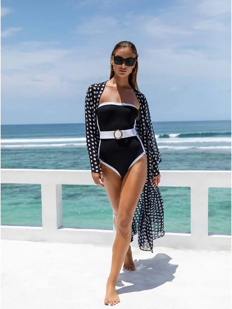 Black White Contrast Luxe Resort Swimsuit