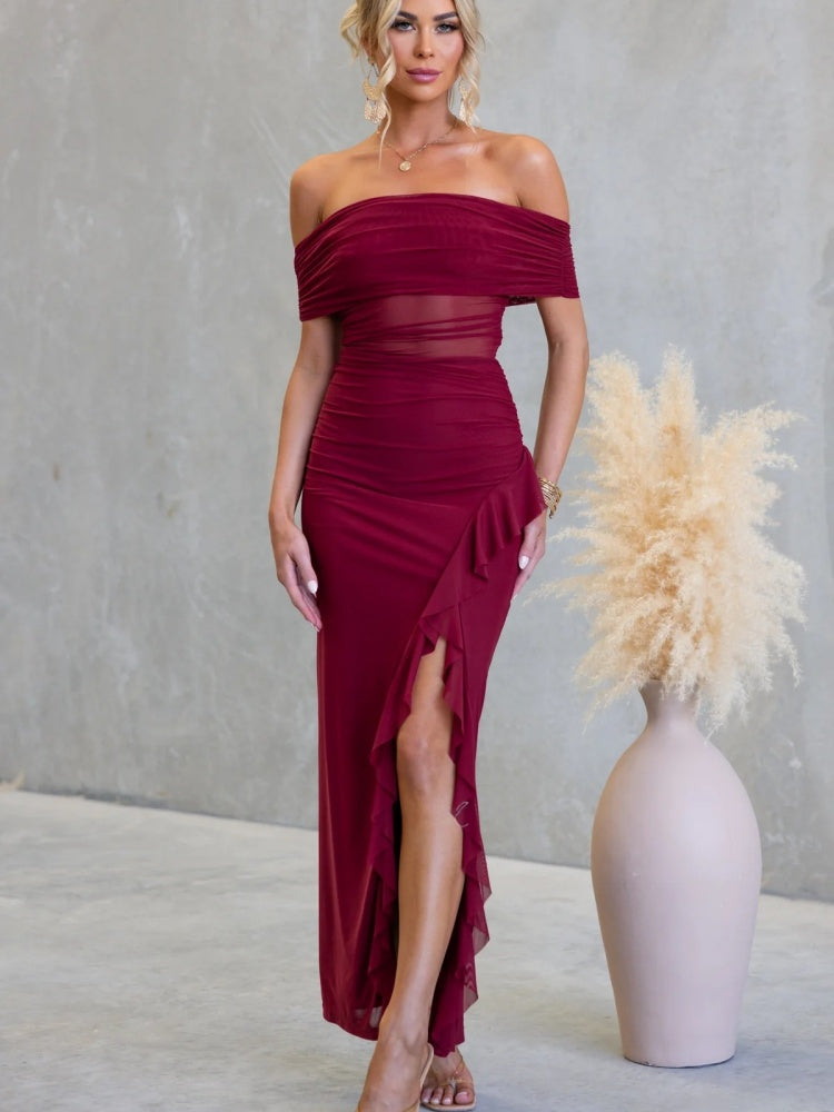 Slit  Sheer Bodycon Maxi Dress