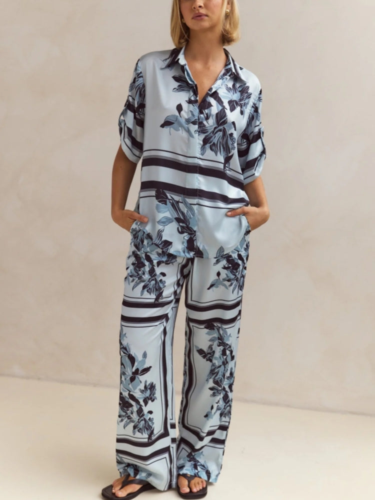 Casual Printed Cardigan Home Set