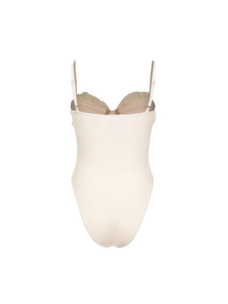 Floral Appliqué Solid One-Piece Swimsuit