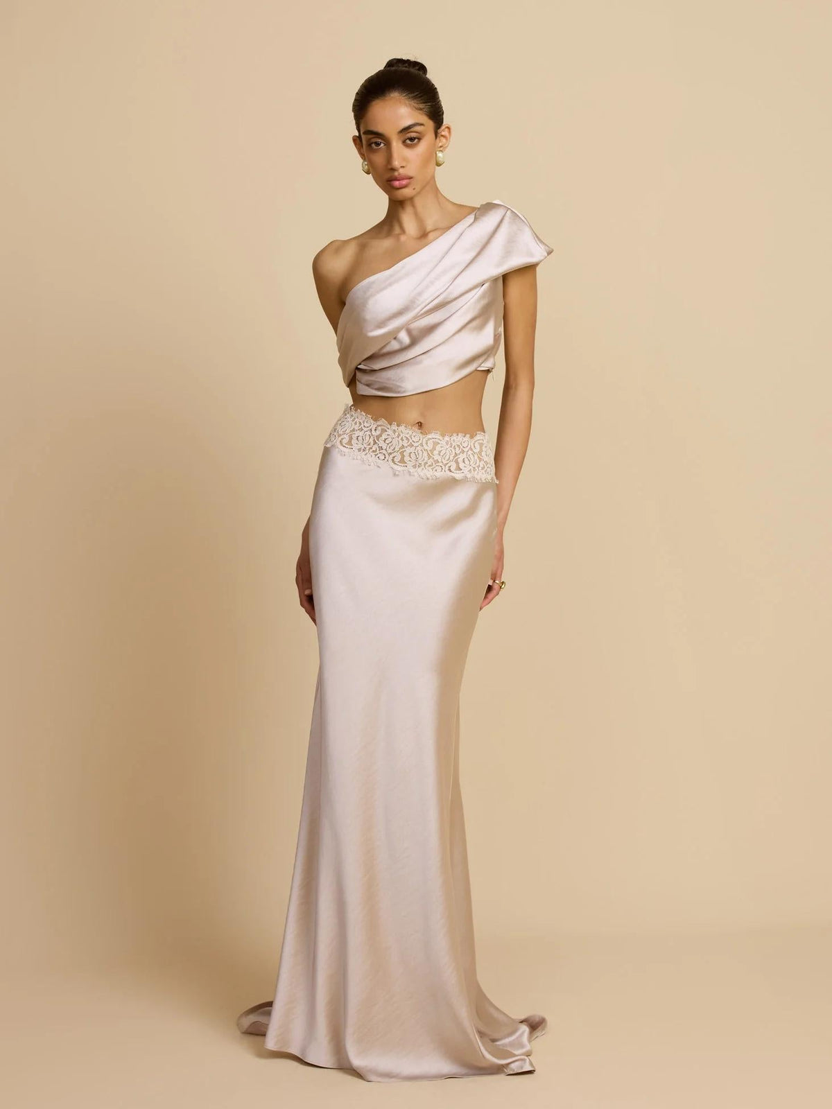 Elegant Draped One Shoulder Skirt Set