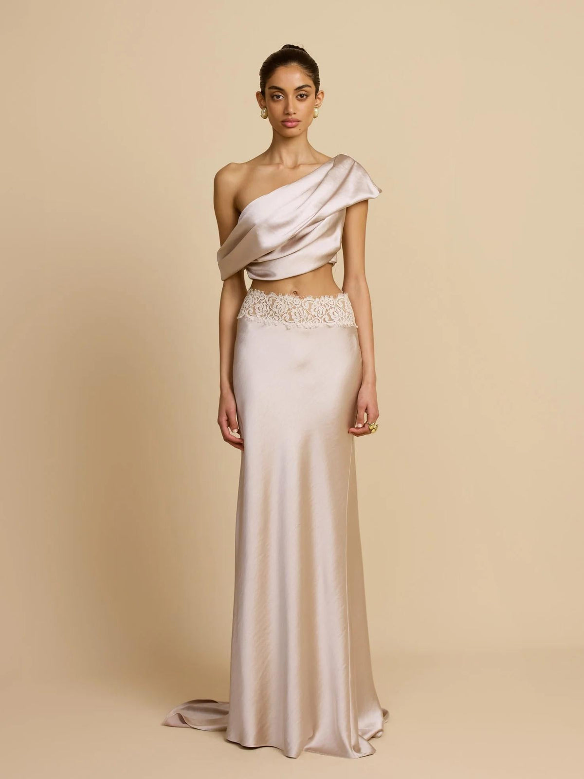 Elegant Draped One Shoulder Skirt Set